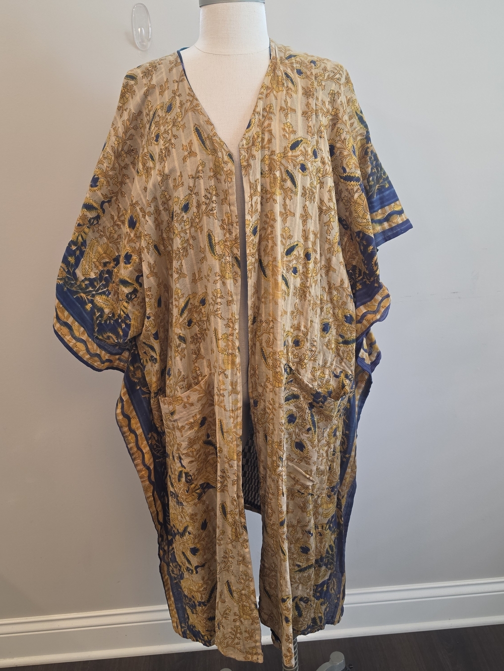 Kantha Bae Floral Kimono Jacket in Yellow and Navy
